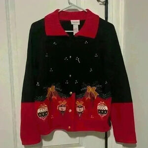 Vintage Ugly Christmas Button Down Sweater size Medium w beaded detail 80’s 90’s